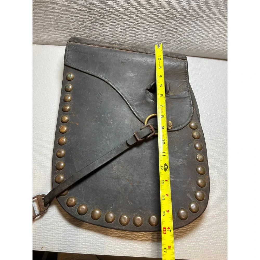 Vintage Studded Leather Motorcycle‎ Saddlebags AM Brass Detail Distressed